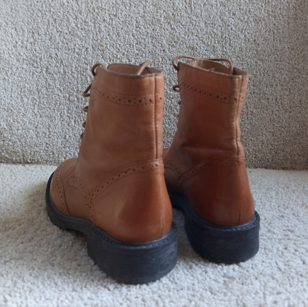 Like New Zara Women's Tan Leather Lace Up Ankle Boots - Picture 7 of 12